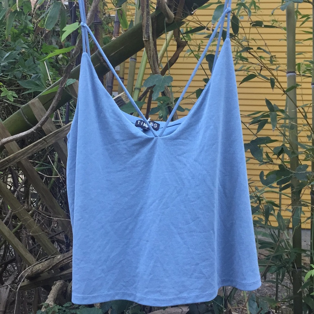 Light Blue Cross V neck tank